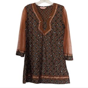 Fusion Elegant Brown Beaded Kurta Tunic Sz. S